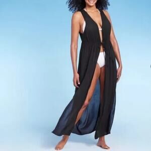 Kona Sol Sheer Tank Duster‎ Coverup S/M Black